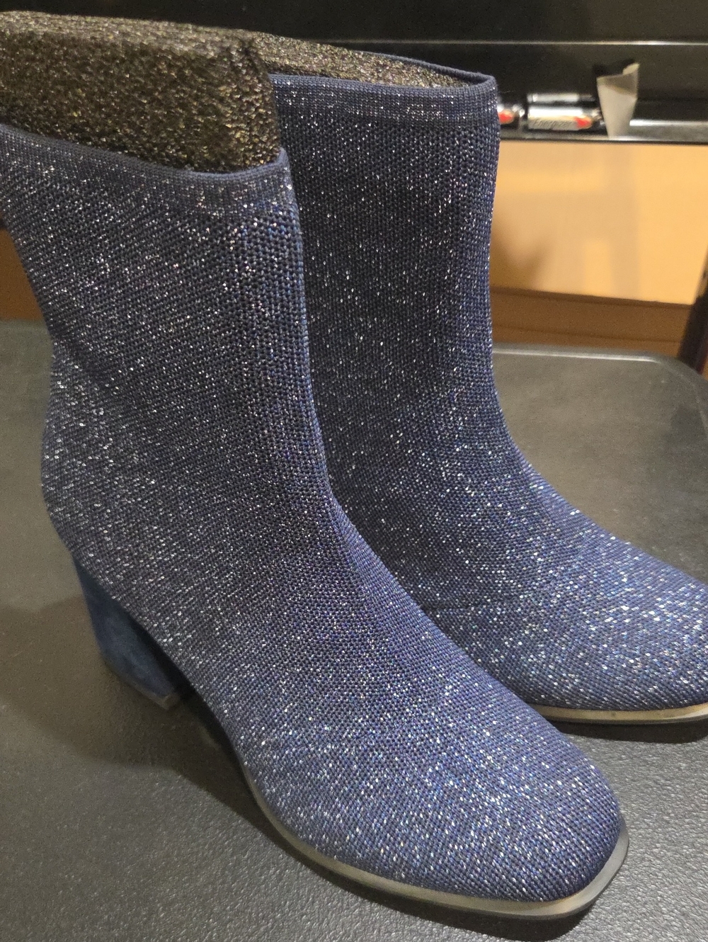 MIA Sparkle Knit Navy Blue Ankle Boots